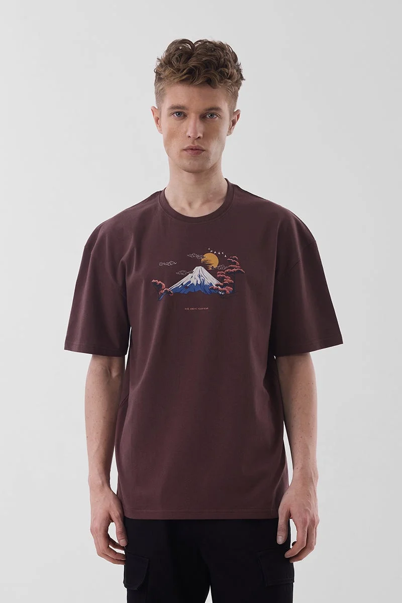 SNITCH Rise Above Dark Brown Oversized Fit T-Shirt